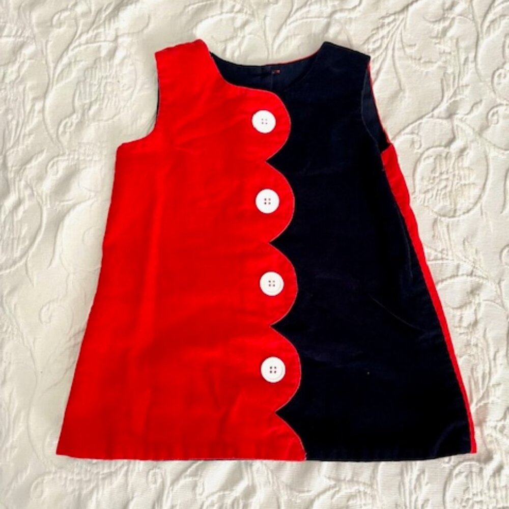 The Beaufort Bonnet Company Orange Navy Blue Corduroy Button Dress Jumper 18-24M